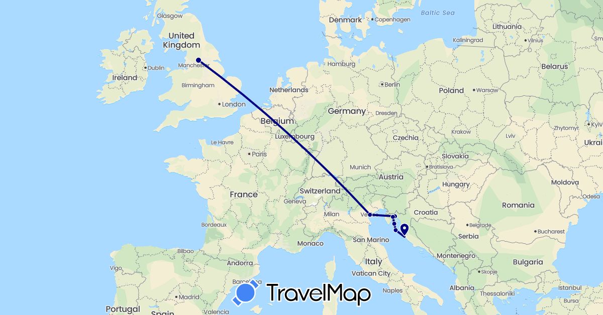 TravelMap itinerary: driving in United Kingdom, Croatia, Italy (Europe)